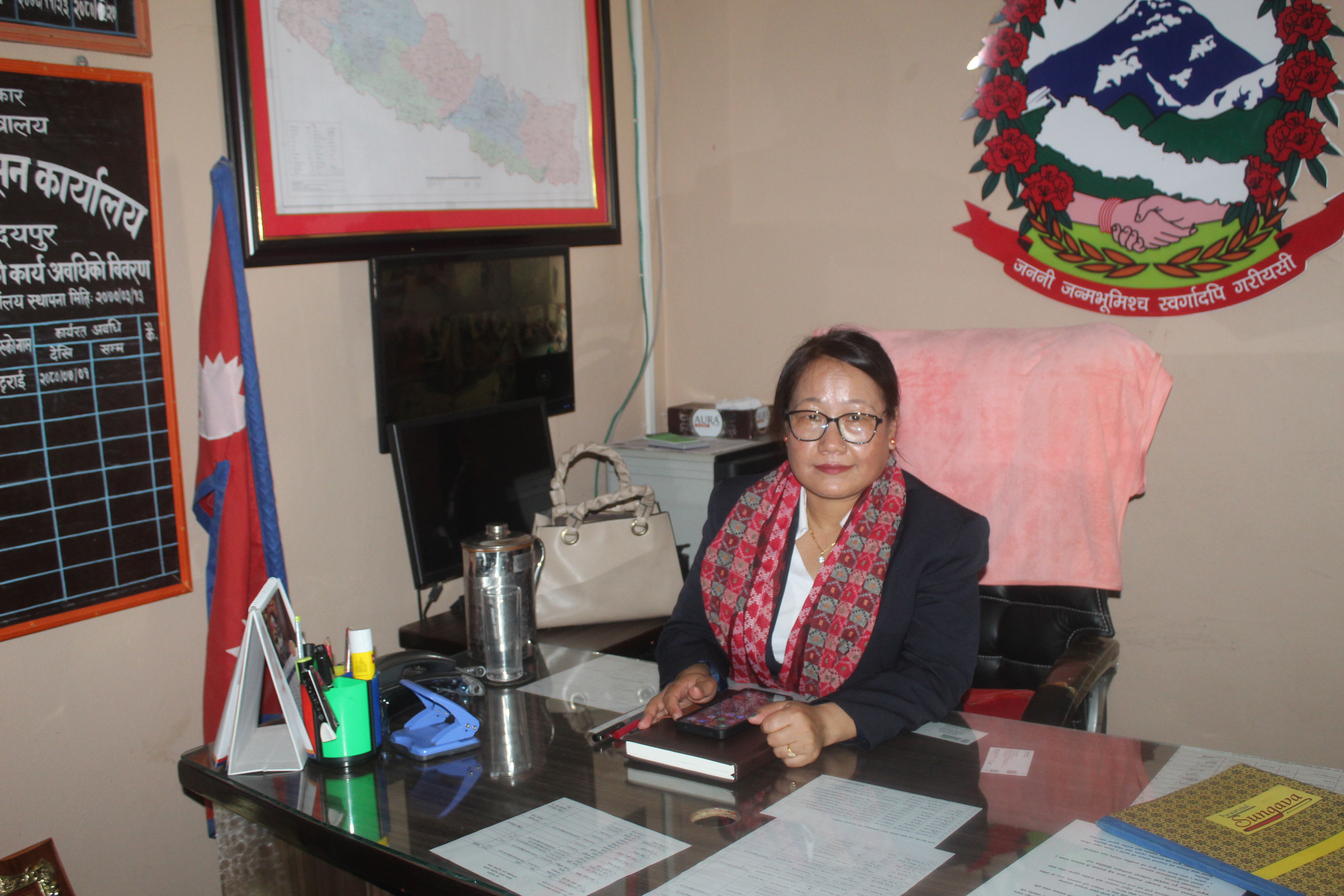 Date 2081-6-23 B.S. - Under-Secretary Mrs. Kopila Rai taking charge as the head of this Area administration office, Katari, Udayapur.